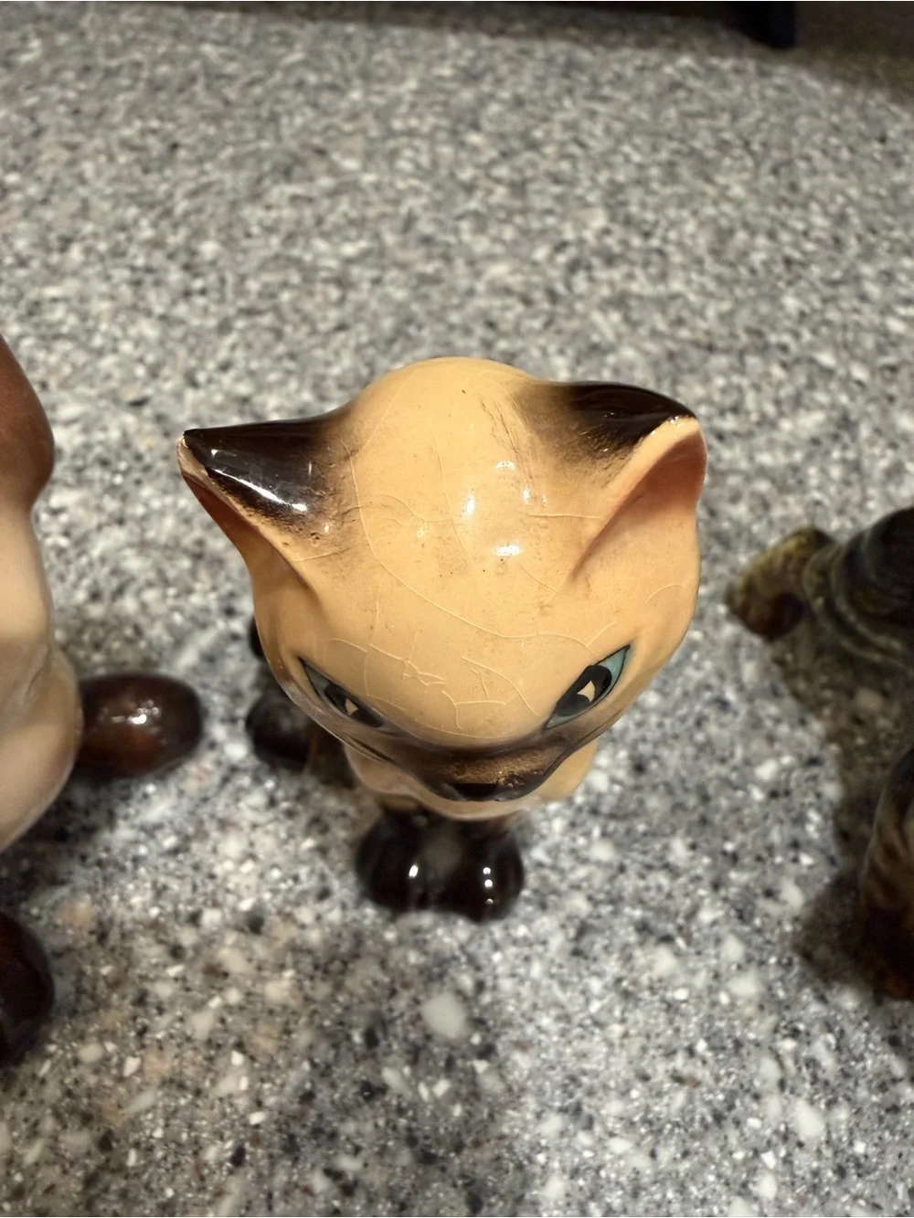 Vintage Ceramic Cat Figurine Set - Brown, Cream Decorative Cats (Please Read)